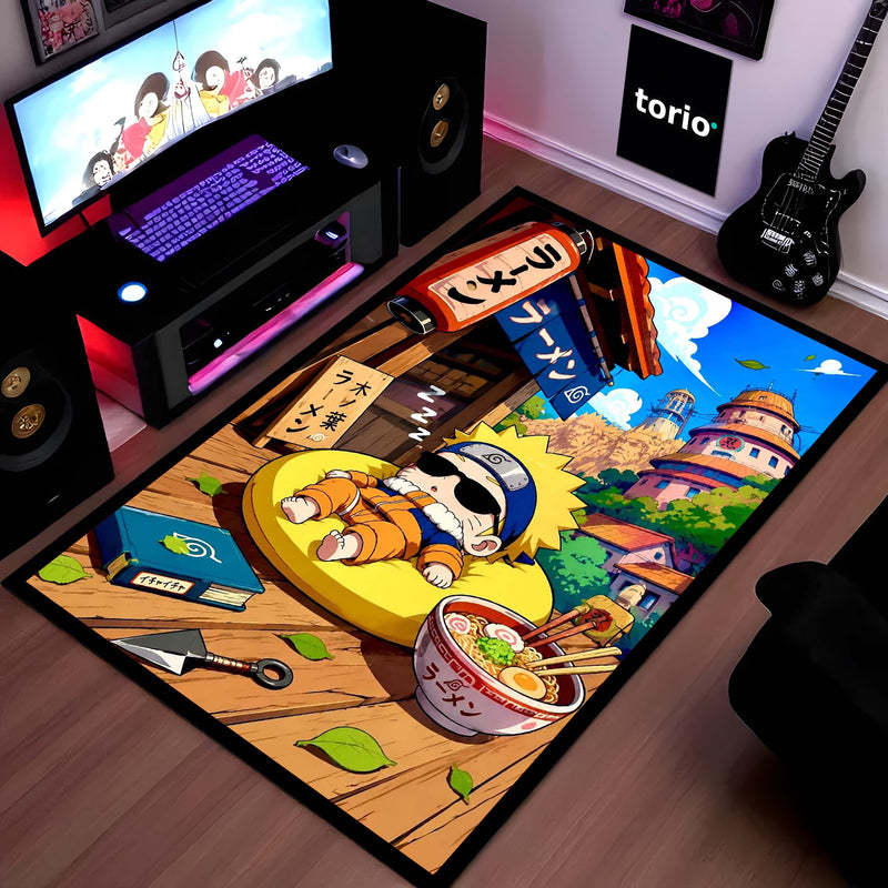 Sleeping Naruto Uzumaki Area Flat Rug | Cute Konoha Anime Area Flat Rug | Premium Anime Bedroom & Gaming Room Floor Decor