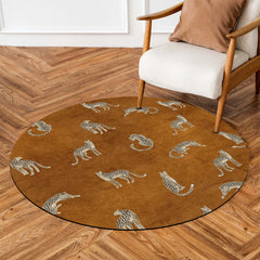 Leopard Pattern Round Area Rug | Safari Animal Print Circular Floor Mat | Brown Wildlife Theme Carpet for Living Room, Bedroom, Reading Corner & Modern Home Decor