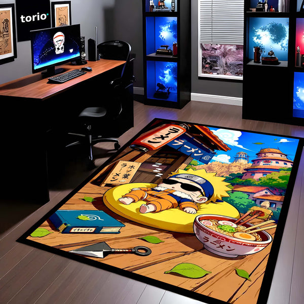 Sleeping Naruto Uzumaki Area Flat Rug | Cute Konoha Anime Area Flat Rug | Premium Anime Bedroom & Gaming Room Floor Decor
