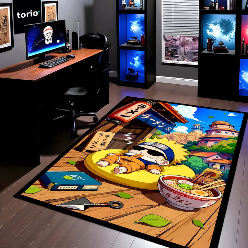 Sleeping Naruto Uzumaki Area Flat Rug | Cute Konoha Anime Area Flat Rug | Premium Anime Bedroom & Gaming Room Floor Decor