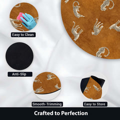 Leopard Pattern Round Area Rug | Safari Animal Print Circular Floor Mat | Brown Wildlife Theme Carpet for Living Room, Bedroom, Reading Corner & Modern Home Decor