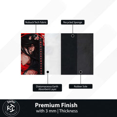Dark Samurai Girl Area Flat Rug | Japanese Anime Aesthetic Floor Rug | Red Dragon Gothic Gaming Room Rug | Modern Japanese Home Décor