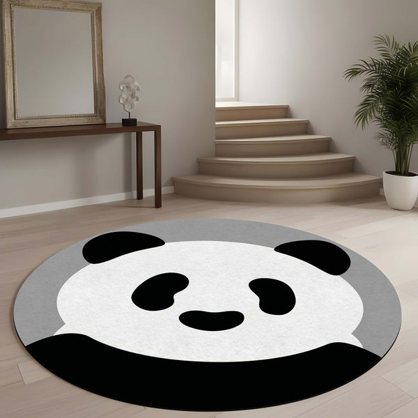 Cute Panda Face Round Area Rug | Minimalist Panda Floor Mat | Kawaii Animal Round Rug for Kids Room, Nursery, Bedroom & Modern Home Decor