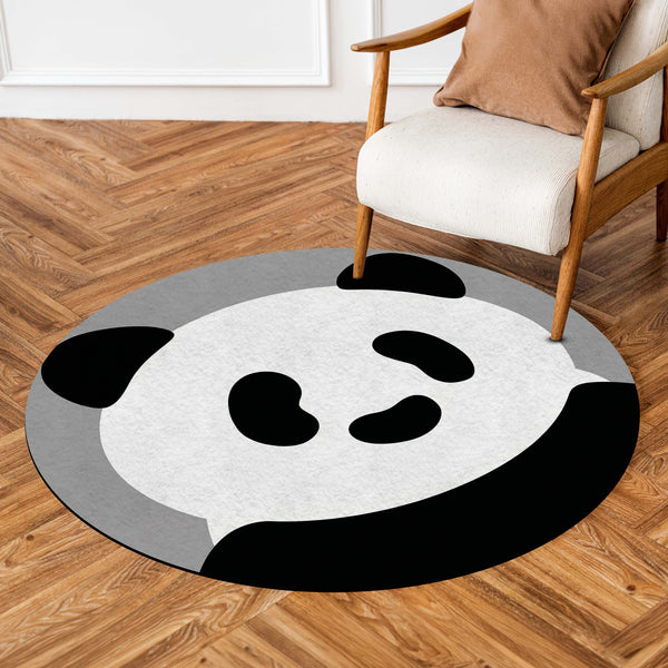 Cute Panda Face Round Area Rug | Minimalist Panda Floor Mat | Kawaii Animal Round Rug for Kids Room, Nursery, Bedroom & Modern Home Decor