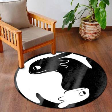 Yin Yang Dragon Circular Floor Mat (3 mm Thick) | Balance & Power Symbol Round Rug for Meditation Room, Bedroom, Gaming Space & Modern Decor