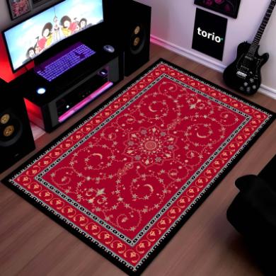 Classic Red Traditional Pattern Floor Mat (3 mm Thick) | Vintage Carpet Style Area Mat for Living Room, Bedroom & Home Decor