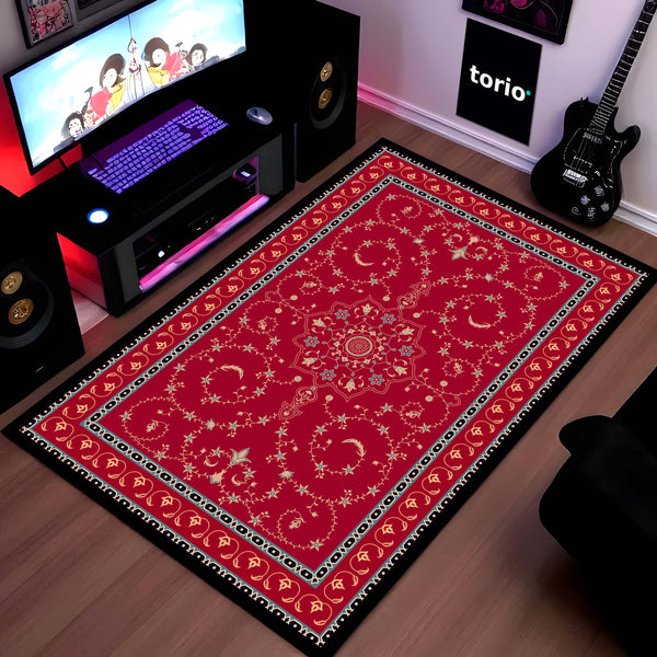 Classic Red Traditional Pattern Floor Mat (3 mm Thick) | Vintage Carpet Style Area Mat for Living Room, Bedroom & Home Decor