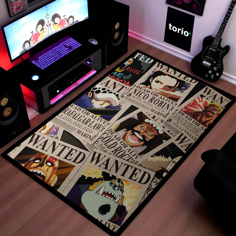 One Piece Wanted Posters Anime Floor Mat | Luffy Zoro Sanji Robin Anime Rug | Anti-Slip 3mm Easy Clean Otaku Floor Mat for Bedroom & Gaming Room