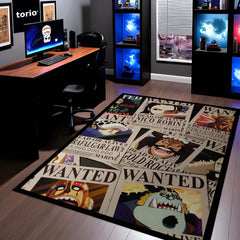 One Piece Wanted Posters Anime Floor Mat | Luffy Zoro Sanji Robin Anime Rug | Anti-Slip 3mm Easy Clean Otaku Floor Mat for Bedroom & Gaming Room