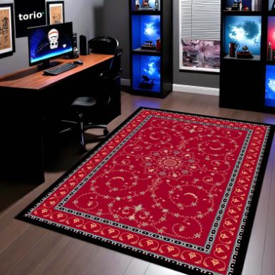 Classic Red Traditional Pattern Floor Mat (3 mm Thick) | Vintage Carpet Style Area Mat for Living Room, Bedroom & Home Decor