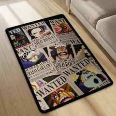One Piece Wanted Posters Anime Floor Mat | Luffy Zoro Sanji Robin Anime Rug | Anti-Slip 3mm Easy Clean Otaku Floor Mat for Bedroom & Gaming Room