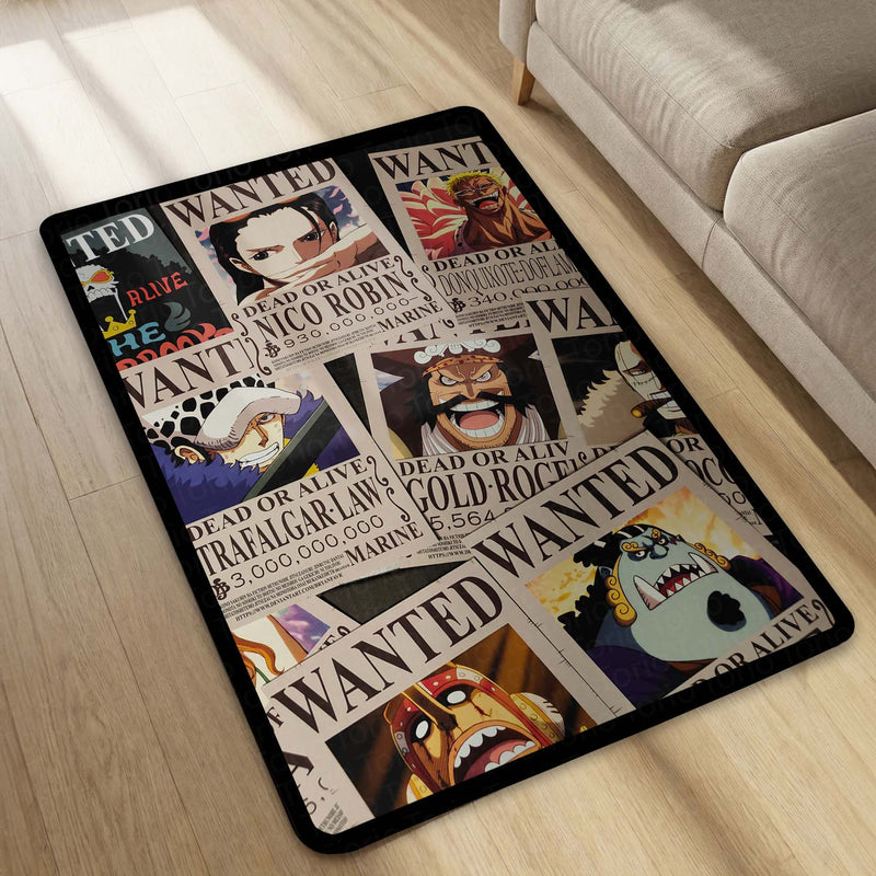 One Piece Wanted Posters Anime Floor Mat | Luffy Zoro Sanji Robin Anime Rug | Anti-Slip 3mm Easy Clean Otaku Floor Mat for Bedroom & Gaming Room