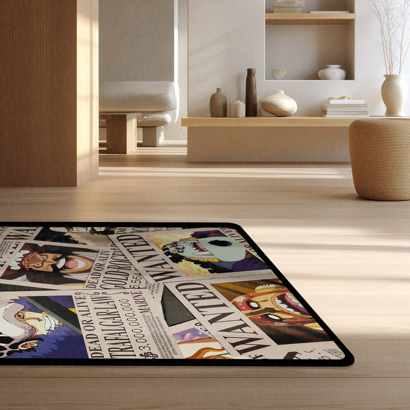 One Piece Wanted Posters Anime Floor Mat | Luffy Zoro Sanji Robin Anime Rug | Anti-Slip 3mm Easy Clean Otaku Floor Mat for Bedroom & Gaming Room