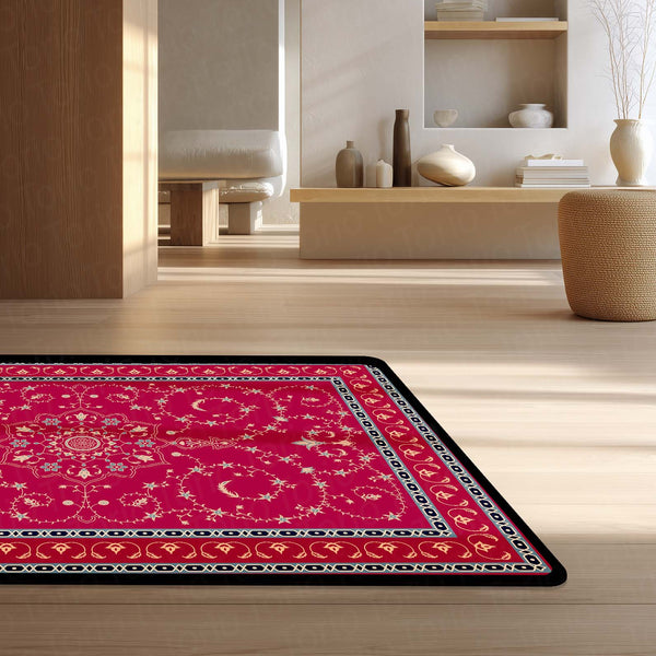 Classic Red Traditional Pattern Floor Mat (3 mm Thick) | Vintage Carpet Style Area Mat for Living Room, Bedroom & Home Decor