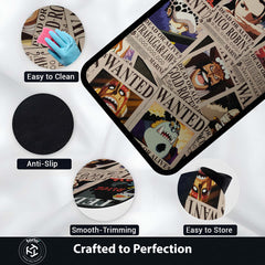 One Piece Wanted Posters Anime Floor Mat | Luffy Zoro Sanji Robin Anime Rug | Anti-Slip 3mm Easy Clean Otaku Floor Mat for Bedroom & Gaming Room