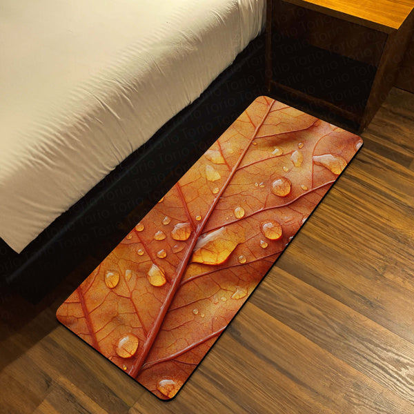 Autumn Leaf Macro Floor Mat (3 mm Thick) | Nature-Inspired Bedroom & Bedside Runner with Water Droplet Design