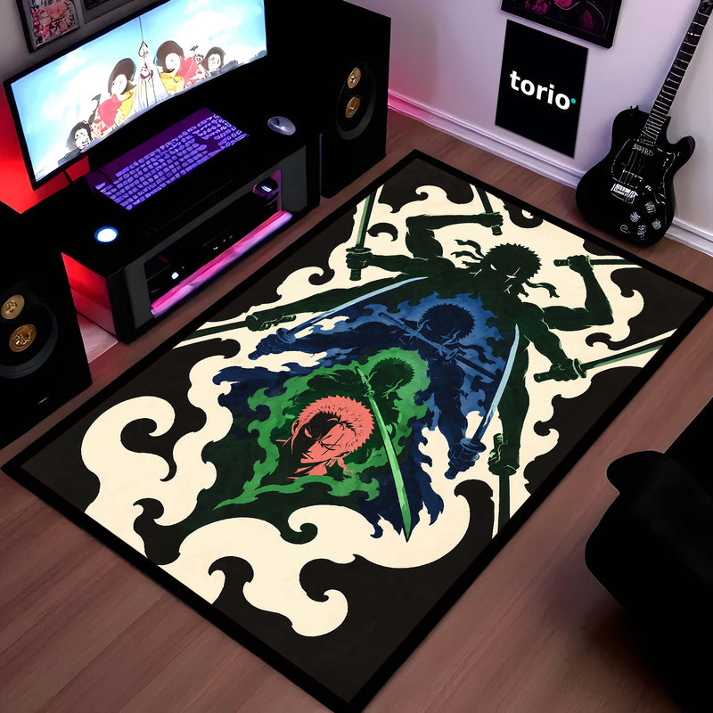One Piece Roronoa Zoro Area Rug | Three Sword Style Anime Design | Premium Anti-Slip Flat Area Rug