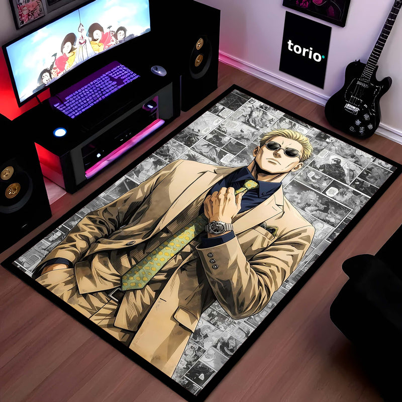 Nanami Kento Area Flat Rug | Jujutsu Kaisen Anime Floor Rug | Manga Panel Gaming Room Rug | Modern Anime Home Décor