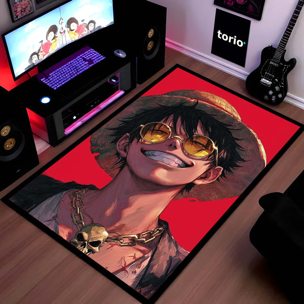 Monkey D. Luffy One Piece Area Flat Rug | Smiling Straw Hat Pirate Anime Area Flat Rug | Premium Anime Bedroom & Gaming Room Floor Decor