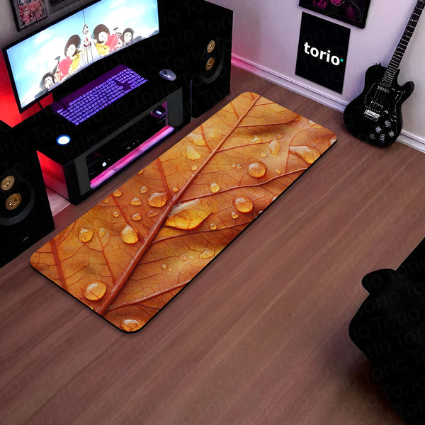 Autumn Leaf Macro Floor Mat (3 mm Thick) | Nature-Inspired Bedroom & Bedside Runner with Water Droplet Design