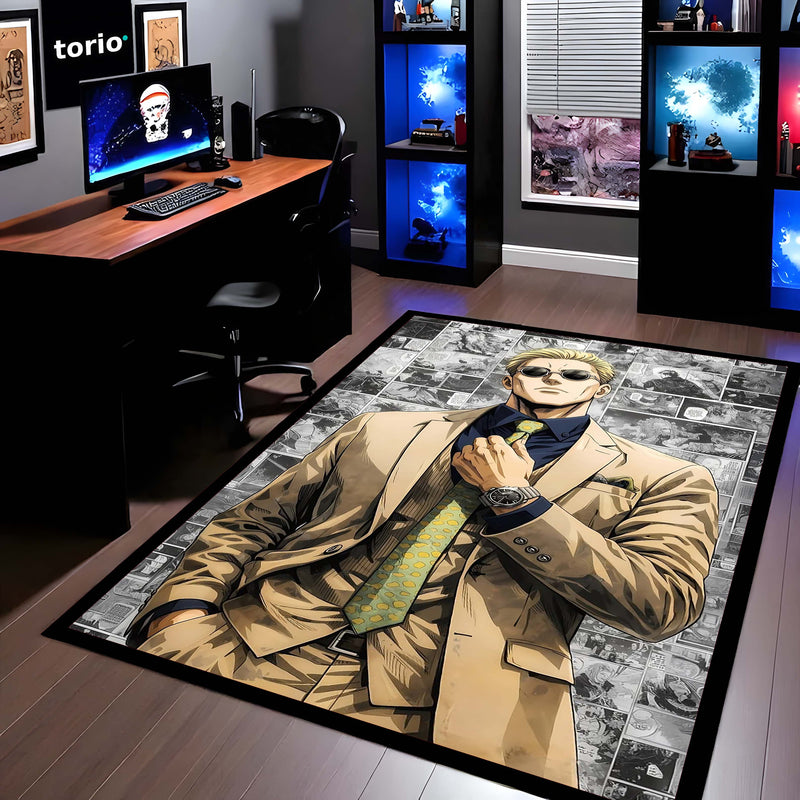 Nanami Kento Area Flat Rug | Jujutsu Kaisen Anime Floor Rug | Manga Panel Gaming Room Rug | Modern Anime Home Décor