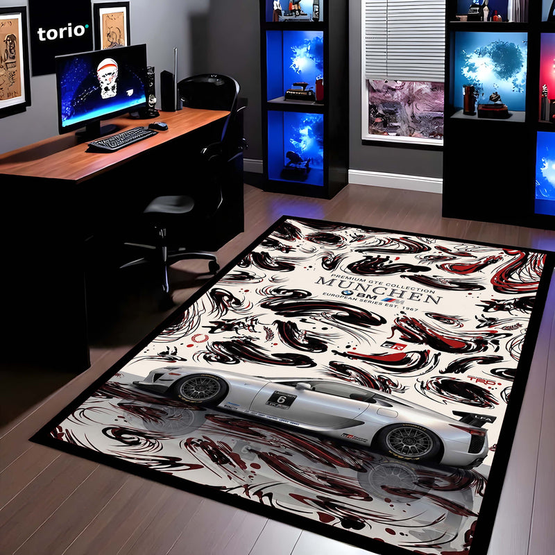 BMW M8 GTE Munich Motorsport Flat Rug | BMW Racing Car Area Rug | Premium Anti-Slip Flat Rug