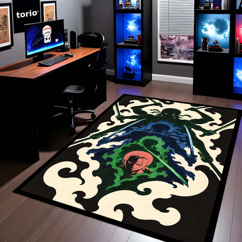 One Piece Roronoa Zoro Area Rug | Three Sword Style Anime Design | Premium Anti-Slip Flat Area Rug