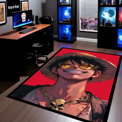 Monkey D. Luffy One Piece Area Flat Rug | Smiling Straw Hat Pirate Anime Area Flat Rug | Premium Anime Bedroom & Gaming Room Floor Decor