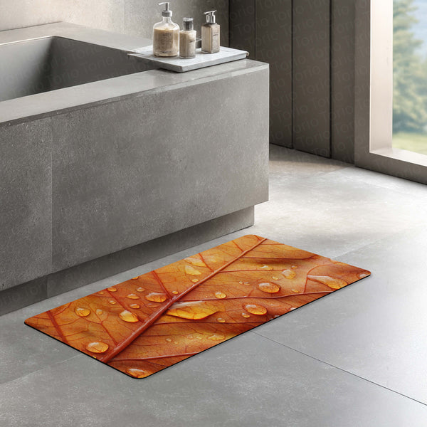 Autumn Leaf Macro Floor Mat (3 mm Thick) | Nature-Inspired Bedroom & Bedside Runner with Water Droplet Design