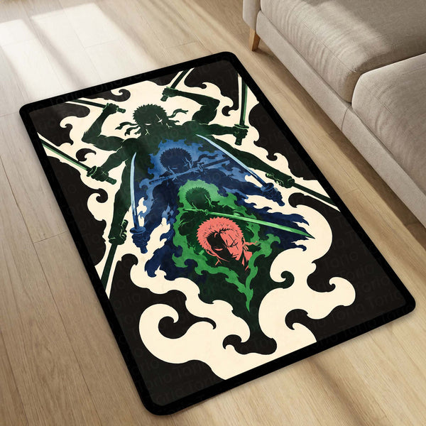 One Piece Roronoa Zoro Area Rug | Three Sword Style Anime Design | Premium Anti-Slip Flat Area Rug