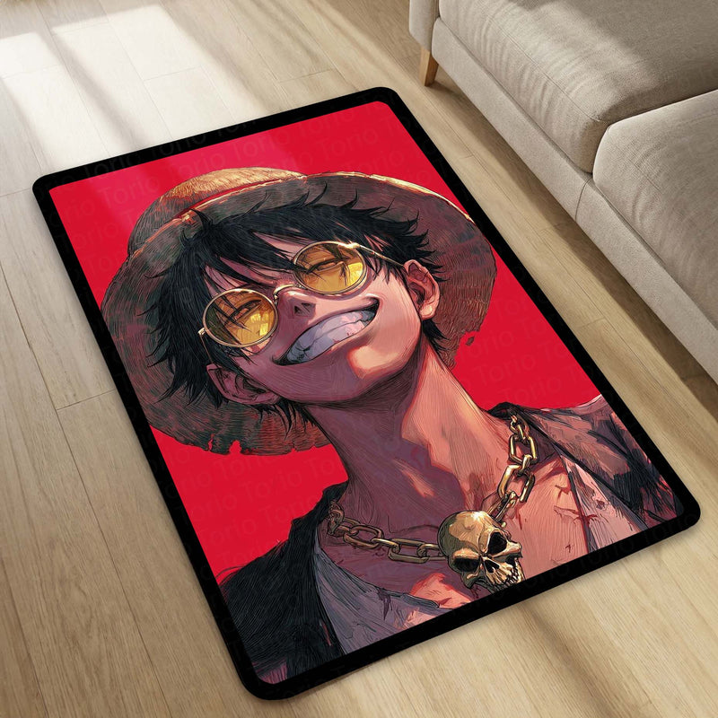 Monkey D. Luffy One Piece Area Flat Rug | Smiling Straw Hat Pirate Anime Area Flat Rug | Premium Anime Bedroom & Gaming Room Floor Decor