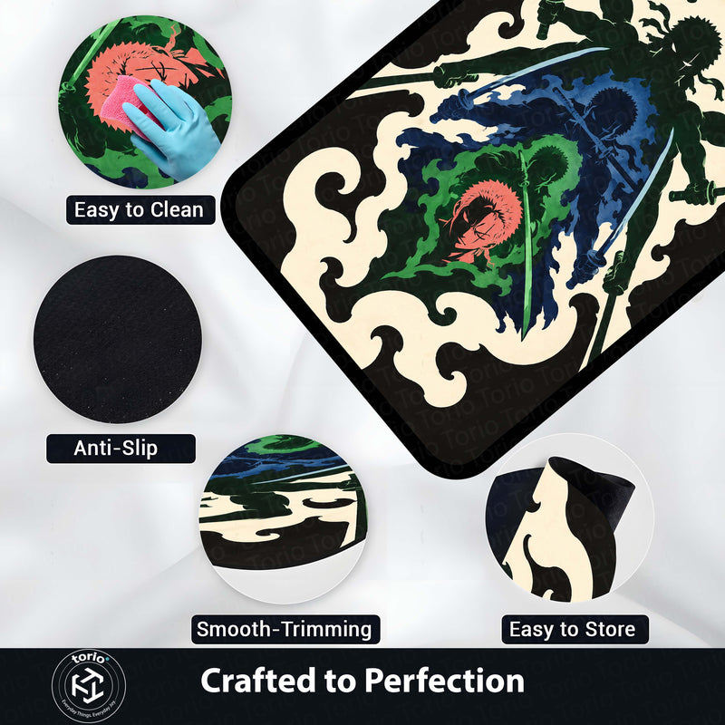 One Piece Roronoa Zoro Area Rug | Three Sword Style Anime Design | Premium Anti-Slip Flat Area Rug