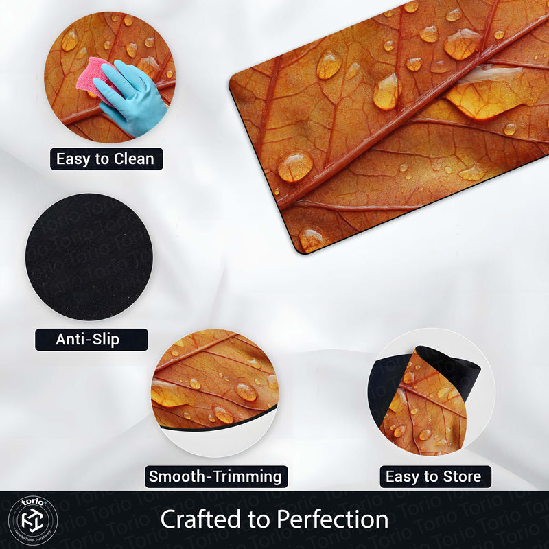 Autumn Leaf Macro Floor Mat (3 mm Thick) | Nature-Inspired Bedroom & Bedside Runner with Water Droplet Design