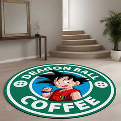 Dragon Ball Coffee Round Area Rug | Cute Kid Goku Circular Floor Mat | Anime Round Rug for Bedroom, Gaming Room, Kids Room & Reading Corner Decor