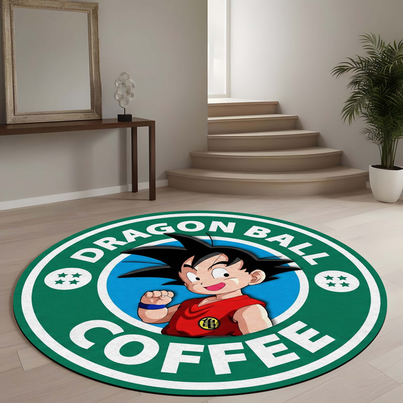 Dragon Ball Coffee Round Area Rug | Cute Kid Goku Circular Floor Mat | Anime Round Rug for Bedroom, Gaming Room, Kids Room & Reading Corner Decor