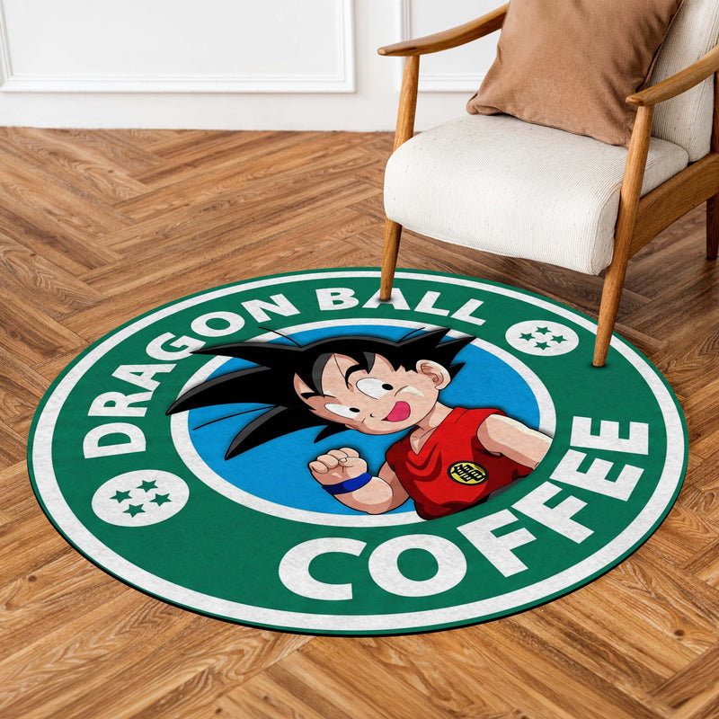 Dragon Ball Coffee Round Area Rug | Cute Kid Goku Circular Floor Mat | Anime Round Rug for Bedroom, Gaming Room, Kids Room & Reading Corner Decor