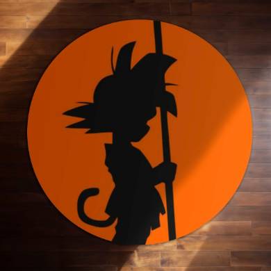 Son Goku Anime Circular Floor Mat (3 mm Thick) | Dragon Ball Goku Silhouette Round Rug with Power Staff Design for Gaming Room, Bedroom & Anime Decor | TORIO