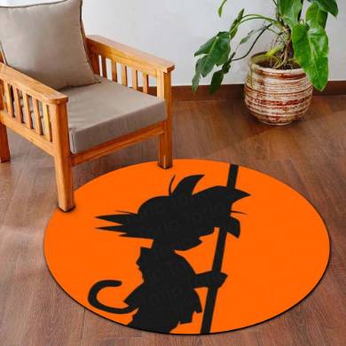 Son Goku Anime Circular Floor Mat (3 mm Thick) | Dragon Ball Goku Silhouette Round Rug with Power Staff Design for Gaming Room, Bedroom & Anime Decor | TORIO