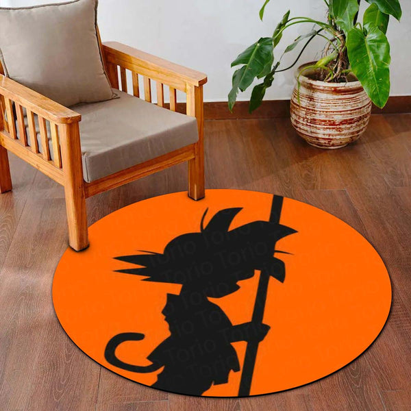 Son Goku Anime Circular Floor Mat (3 mm Thick) | Dragon Ball Goku Silhouette Round Rug with Power Staff Design for Gaming Room, Bedroom & Anime Decor | TORIO
