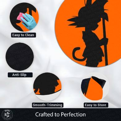 Son Goku Anime Circular Floor Mat (3 mm Thick) | Dragon Ball Goku Silhouette Round Rug with Power Staff Design for Gaming Room, Bedroom & Anime Decor | TORIO