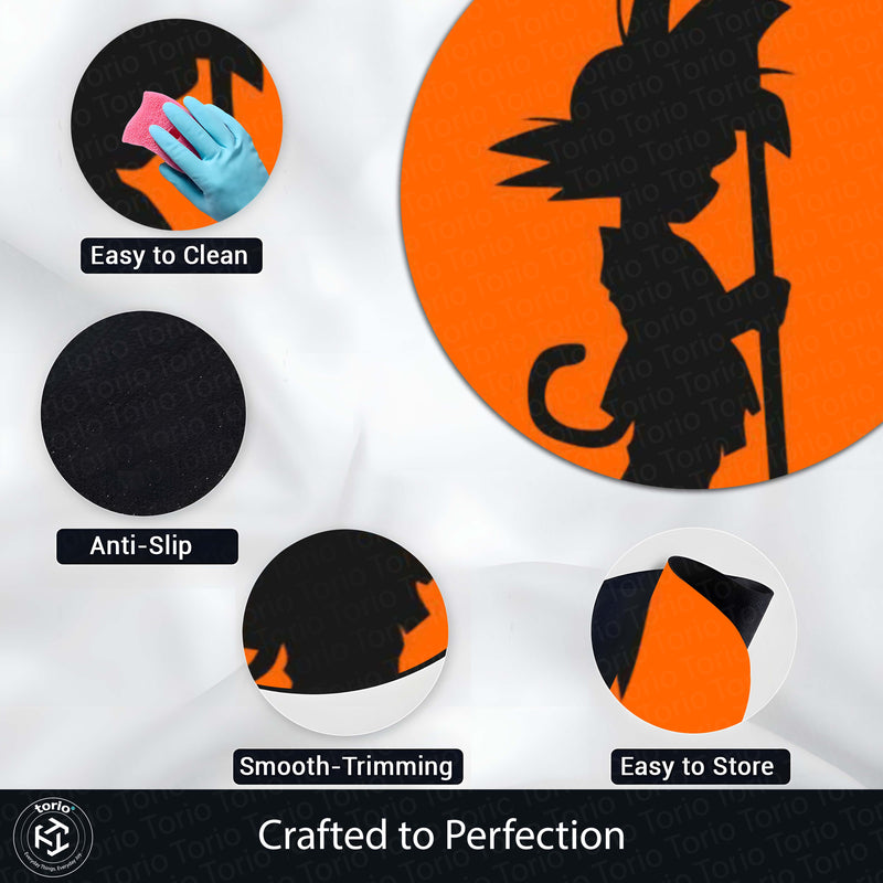 Son Goku Anime Circular Floor Mat (3 mm Thick) | Dragon Ball Goku Silhouette Round Rug with Power Staff Design for Gaming Room, Bedroom & Anime Decor | TORIO