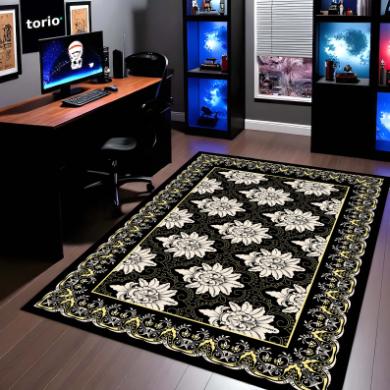 Black Floral Traditional Pattern Floor Mat (3 mm Thick) | Elegant Vintage Style Area Rug for Living Room, Bedroom & Home Decor
