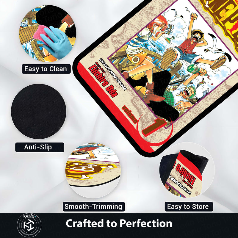 One Piece Wanted Poster Floor Mat | Monkey D. Luffy, Zoro & Nami Anime Rug | Anti-Slip 3mm Absorbent Manga Floor Mat for Bedroom, Gaming Room & Otaku Setup
