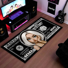 Black Dollar Queen Bedside Runner (3 mm Thick) | Luxury Money Aesthetic Bedroom Floor Mat for Modern Room Decor