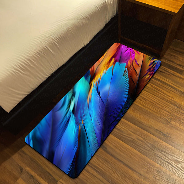 Vibrant Feather Abstract Floor Mat (3 mm Thick) | Colorful Modern Bedroom & Bedside Runner for Contemporary Interiors