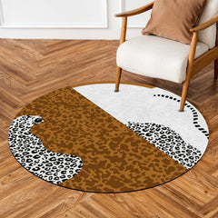 Abstract Leopard Round Area Rug | Modern Animal Print Circular Floor Mat | Brown & Ivory Safari Accent Carpet for Living Room, Bedroom, Reading Corner & Contemporary Home Decor