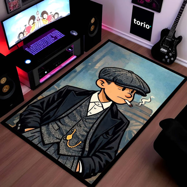 Peaky Blinders Inspired Gentleman Area Flat Rug | Vintage British Gangster Style Area Flat Rug | Premium Classic Crime Drama Living Room & Gaming Room Floor Decor