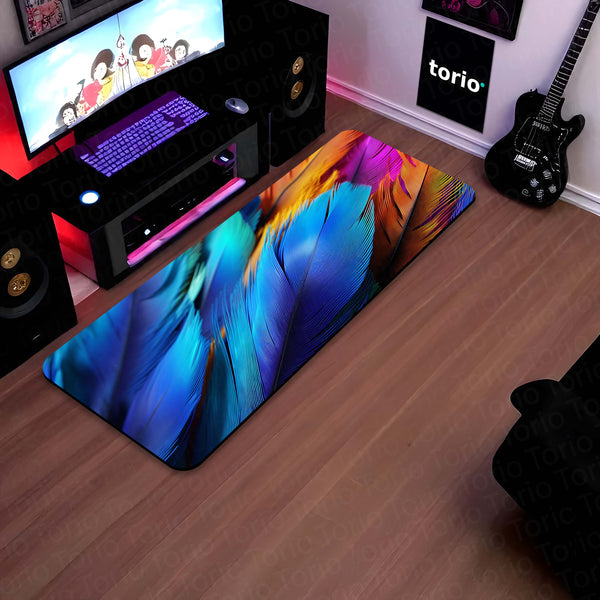Vibrant Feather Abstract Floor Mat (3 mm Thick) | Colorful Modern Bedroom & Bedside Runner for Contemporary Interiors