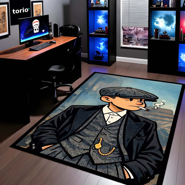 Peaky Blinders Inspired Gentleman Area Flat Rug | Vintage British Gangster Style Area Flat Rug | Premium Classic Crime Drama Living Room & Gaming Room Floor Decor