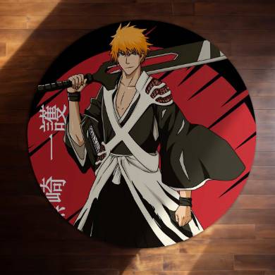 Ichigo Kurosaki Bleach Circular Floor Mat (3 mm Thick) | Anti-Slip Printed Round Anime Floor Rug for Bedroom, Gaming Room & Otaku Decor | TORIO